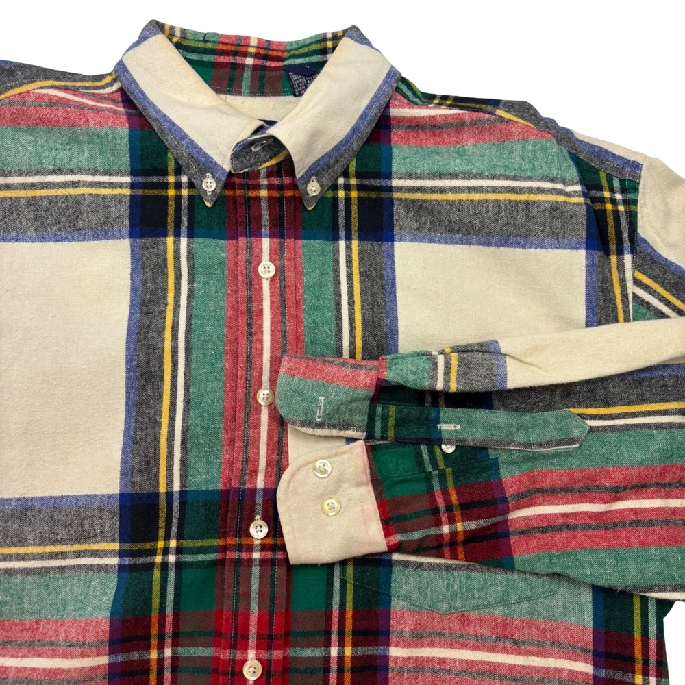 Vintage Gap Men Large Plaid Flannel Shirt Multi Color Heavy Cotton Button Down